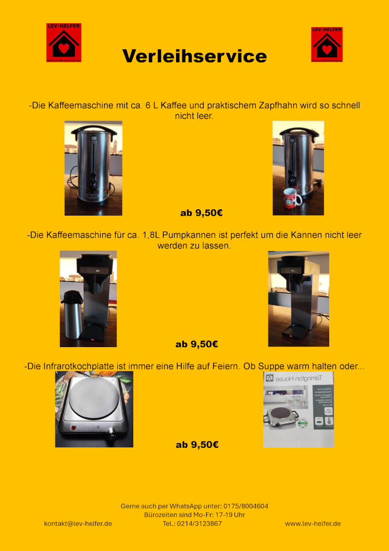Preisliste Verleihservice